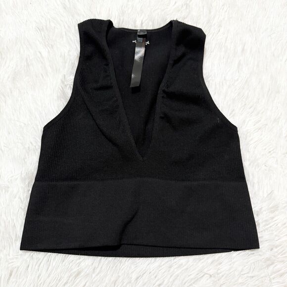 Women Out From Under Josie Recycled Ribbed V-Neck Tank in Black Size Large - Picture 2 of 6